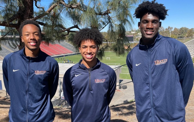 Photo Credit: Bill Sheehan / Charles Kelly, left, Christian Wood and Shallamar Poole each won individual championships at the Mountain Pacific Sports Federation finals. They became the first Titans – men or women -- to come away with MPSF titles.