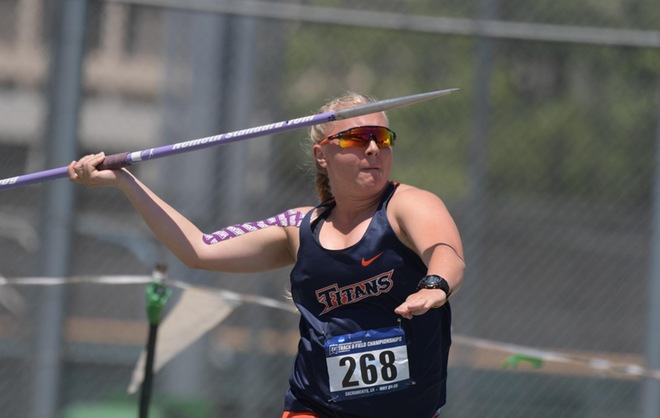 Nicole Clark throwing a javelin