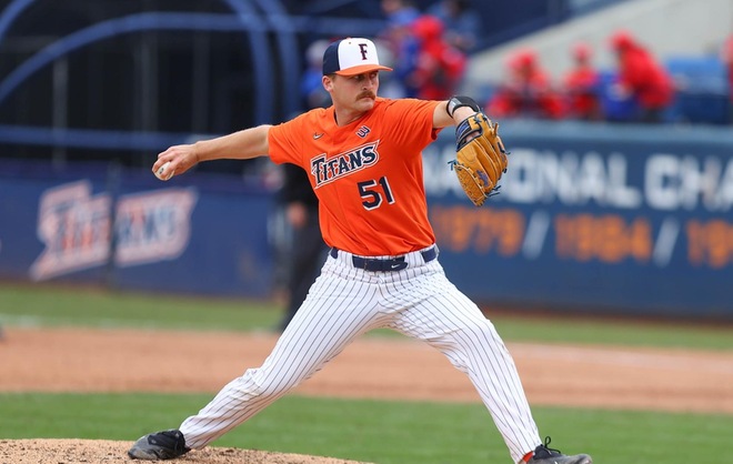 Photo Credit: Katie Albertson / Fynn Chester, a fifth-year senior from Victoria, British Columbia, has started and relieved for the Titans. He is 7-3 with a 3.81 ERA.