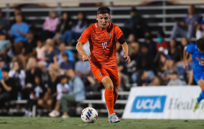 Photo Credit: Katie Albertson / Titans midfielder Sebastian Cruz, who leads the men’s soccer team in goals and points, plays “in a different stratosphere,” head coach George Kuntz says.