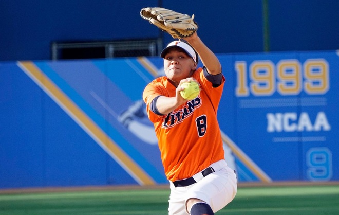Game action vs. Texas State at Los Angeles Regional.