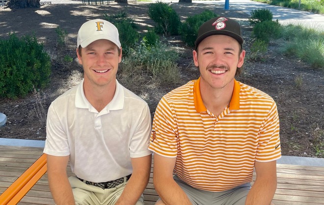 Harry Doig, left, and Garrett Boe are 1-2 in scoring average for Cal State Fullerton’s men’s golf team / Photo Credit: Bill Sheehan
